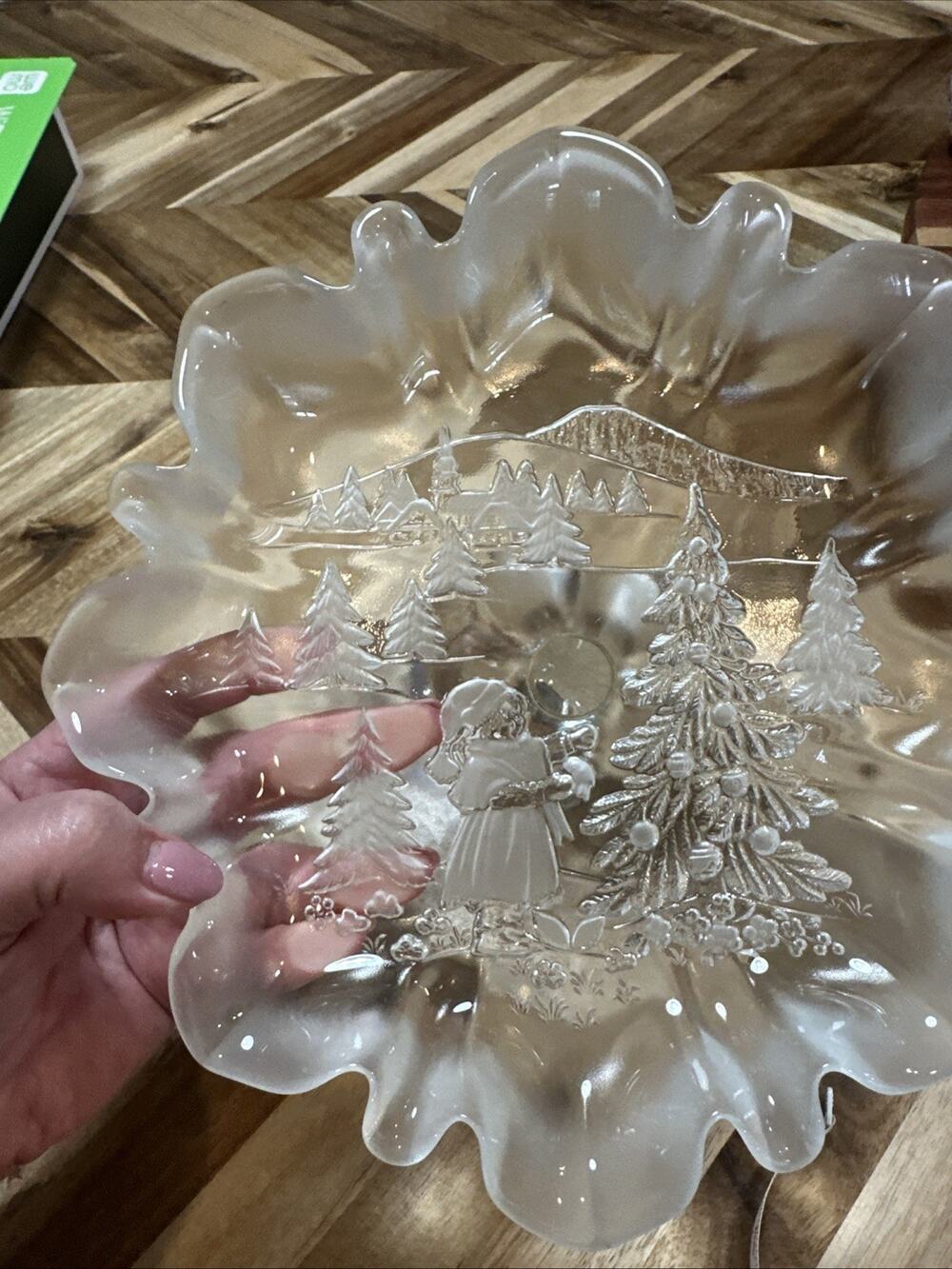 MIKASA Christmas Story Frosted Footed Bon Bon Pedestal Plate Ruffled Edge 9 3/4"